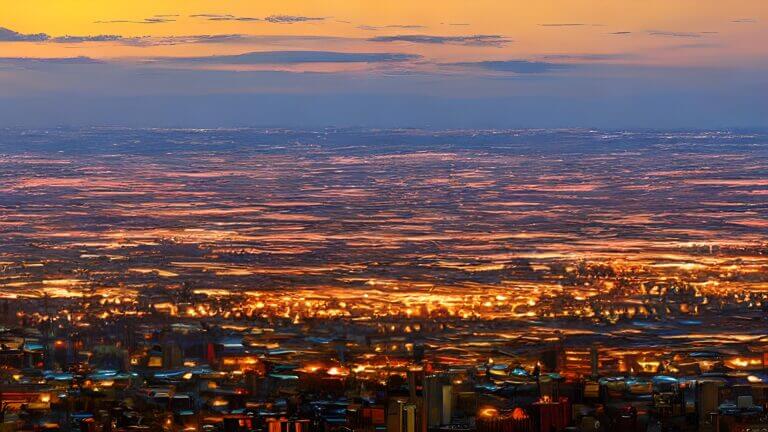 north american city at sunrise